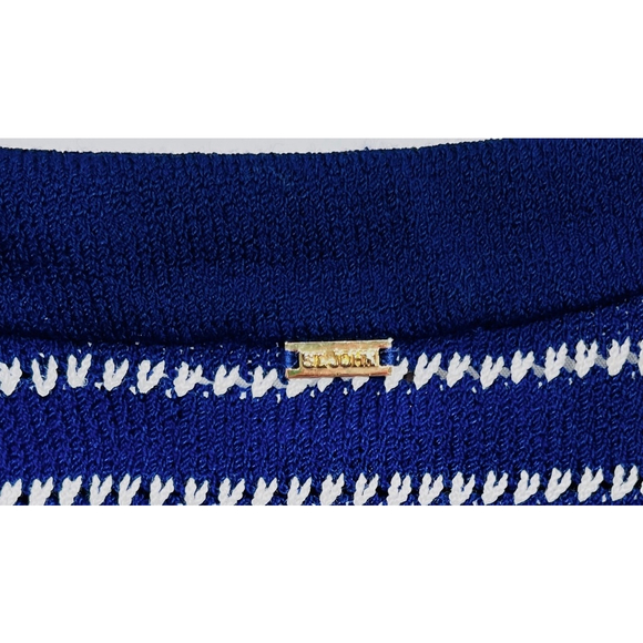 ST. JOHN Womans Sweater Cardigan Zip Front Wool Blend Striped M Blue White - Picture 11 of 12